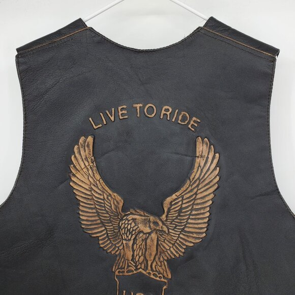 Bikers Dream Apparel Men's Live To Ride Ride To Live Eagle Snap Up Vest Size 54 - Picture 12 of 13